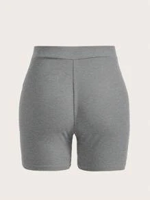 SHEIN EZwear Letter Patched Cycling Shorts - Grey - View 2