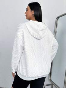 SHEIN EZwear Plus Cable Knit Drop Shoulder Drawstring Hoodie