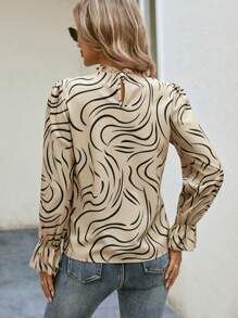 SHEIN LUNE Allover Print Flare Sleeve Blouse