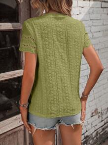 EMERY ROSE Eyelet Embroidery Scallop Trim Tee - Green - View 2