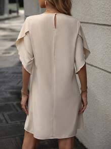 SHEIN LUNE Colorblock Asymmetrical Neck Tunic Dress - Khaki - View 2