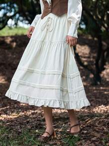 DAZY 前繫帶荷葉邊半身裙 - 白色 - 查看 1