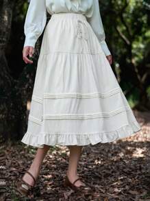 DAZY 前繫帶荷葉邊半身裙 - 白色 - 查看 2