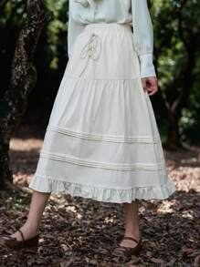 DAZY 前繫帶荷葉邊半身裙 - 白色 - 查看 3