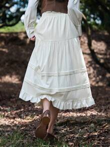 DAZY 前繫帶荷葉邊半身裙 - 白色 - 查看 8