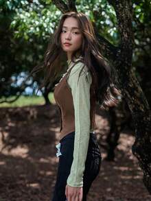 DAZY Button Front Tank Top Without Tee - Brown - View 6