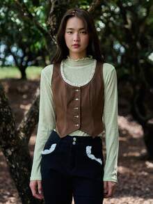 DAZY Button Front Tank Top Without Tee - Brown - View 8