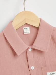 SHEIN 男小童字母補丁細節襯衫&短褲不帶T恤 - 藕粉色 - 查看 3