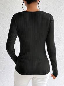 SHEIN Privé Cắt ra phía trước Nếp gấp Phần Ngực Áo thun - màu đen - Xem 2