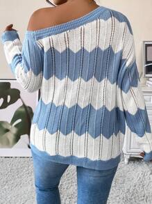 Calvaya Plus Pointelle Knit Drop Shoulder Jumper - Multicolor - View 2