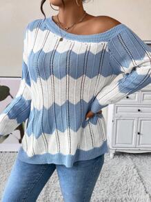 Calvaya Plus Pointelle Knit Drop Shoulder Jumper - Multicolor - View 3