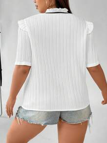 SHEIN Franclia Plus Tie Neck Ruffle Trim Blouse - White - View 2