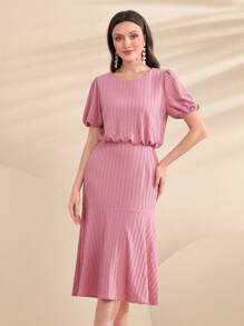 Modelyn Puff Sleeve Top & Mermaid Hem Skirt - Pink - View 1