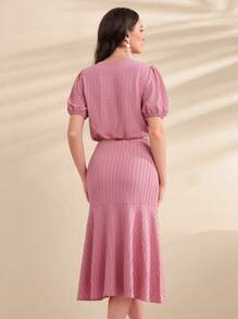 Modelyn Puff Sleeve Top & Mermaid Hem Skirt - Pink - View 2