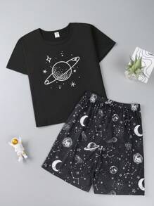 Tween Boys Space Planet Printed Homewear Set - Black - View 1