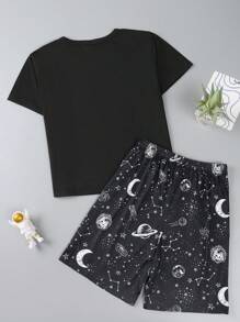 Tween Boys Space Planet Printed Homewear Set - Black - View 2