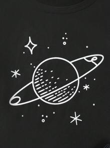 Tween Boys Space Planet Printed Homewear Set - Black - View 3