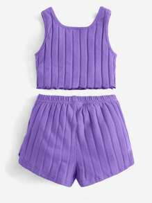 SHEIN Baby Girl Notched Neckline Tank Top & Tie Front Shorts