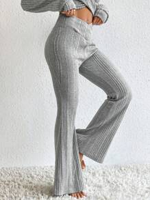 SHEIN Essnce Solid Flare Leg Pants - Light Grey - View 4