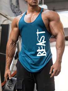 Manfinity Homme Men Letter Graphic Racerback Tank Top - Blue - View 1