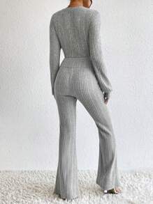 SHEIN Essnce Solid Flare Leg Pants - Light Grey - View 6