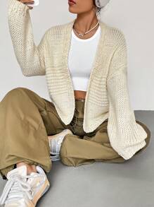 SHEIN Unity 落肩休闲设计开衫 - 杏色 - 查看 5