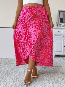 Celure Talla grande Falda cruzada con estampado con nudo lateral - Rosa Fucsia - Ver 1