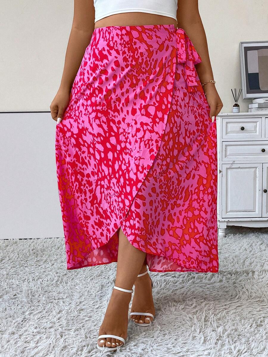 Celure Talla grande Falda cruzada con estampado con nudo lateral - Rosa Fucsia - Ver 1