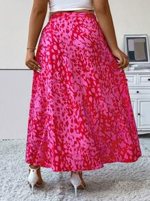 Celure Talla grande Falda cruzada con estampado con nudo lateral - Rosa Fucsia - Ver 2