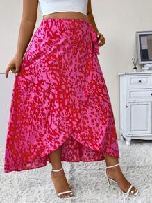 Celure Talla grande Falda cruzada con estampado con nudo lateral - Rosa Fucsia - Ver 3