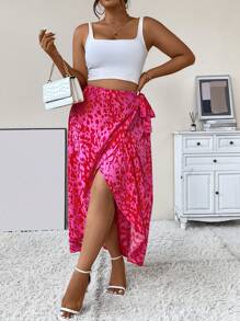 Celure Talla grande Falda cruzada con estampado con nudo lateral - Rosa Fucsia - Ver 5