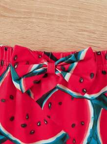 SHEIN Baby Girl Ruffle Trim Bodysuit & Watermelon Print Shorts - Multicolor - View 5