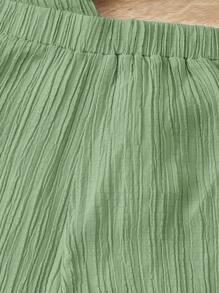 SHEIN 女嬰素色吊帶上衣和褲子&前紐扣襯衫 - 薄荷綠 - 查看 4