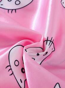 Young Girl Cartoon Graphic Button Front PJ Set - Pink - View 5