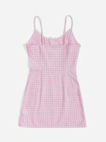 SHEIN EZwear Gingham Print Bow Front Cami Dress - Multicolor - View 2