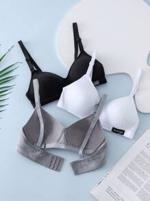 Tween Girl 3pcs Letter Patched Detail Underwire Bralette