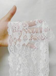 Floral Print Contrast Lace Ruffle Hem PJ Set - Baby Pink - View 6