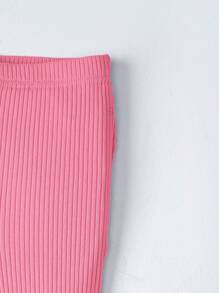 SHEIN Đứa bé gái Thêu Chữ Ren Mộc nhĩ Nút viền Áo thun & Quần ống loe - Hồng - Xem 4