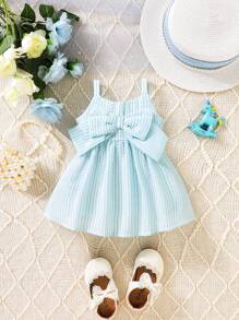 Souflis Souflis 女婴童條紋印花前蝴蝶結吊帶連衣裙 - 薄荷綠 - 查看 2