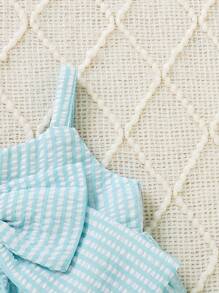 Souflis Souflis 女婴童條紋印花前蝴蝶結吊帶連衣裙 - 薄荷綠 - 查看 5