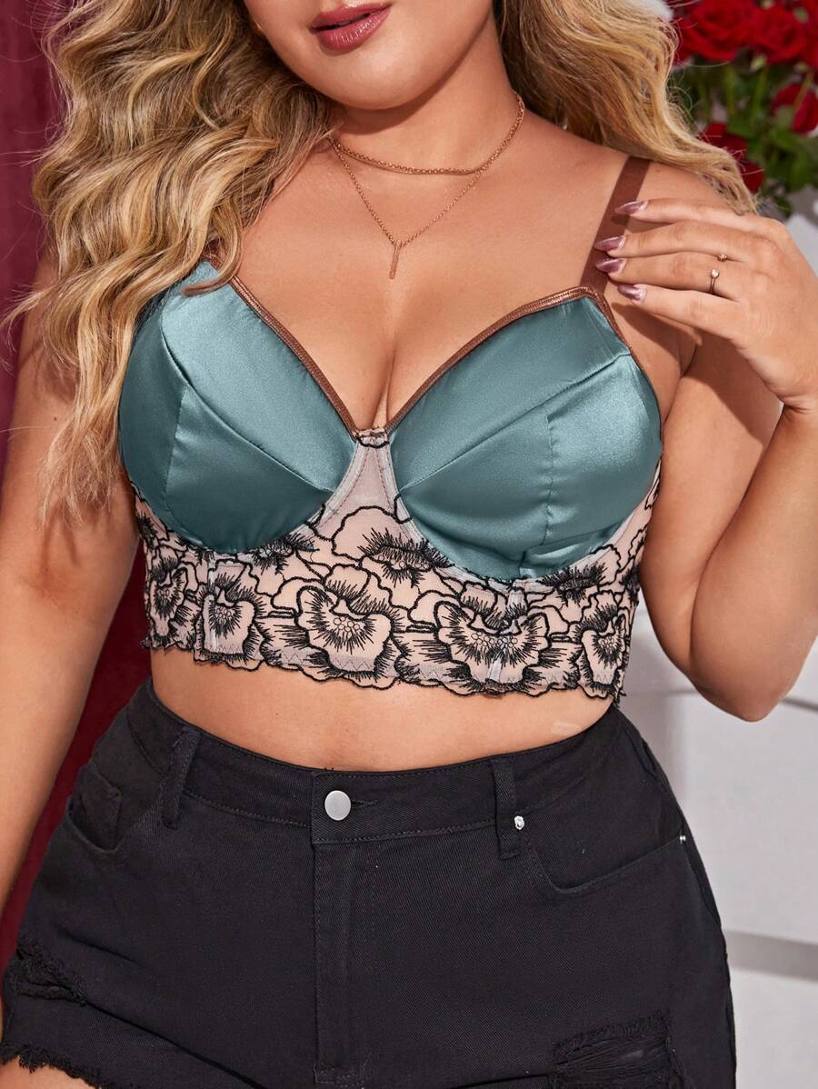 Talla grande Sujetador con encaje en contraste con aro - Multicolor - Ver 1