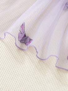 SHEIN Baby Girl Bow Front Butterfly Print Mesh Overlay Cami Dress - Lilac Purple - View 6