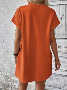 INAWLY Solid Batwing Sleeve Hidden Pocket Tee Dress - Burnt Orange - View 2