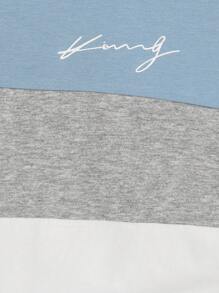 SHEIN Bebé niño Shorts con camiseta con estampado de letra de color combinado - Azul - Ver 4