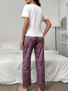 Eyelash & Heart Print PJ Set / Pajama Set - Multicolor - View 2