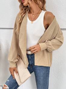 SHEIN VCAY 大翻領開門襟落肩袖外套 - 卡其色 - 查看 4