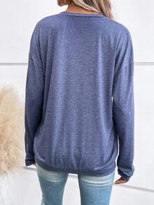 SHEIN LUNE 山和字母圖案落肩T恤 - 藍色 - 查看 2