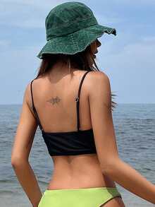 DAZY Chất rắn Mặt trước xoắn Áo bikini - màu đen - Xem 2