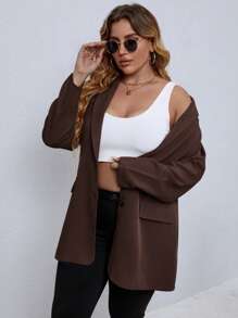 EMERY ROSE Plus Solid Button Front Lapel Neck Blazer Graduation,Back To School,Teacher Outfits For Women Fall Cloth For Women Autumn