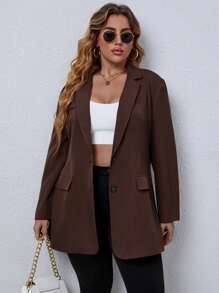 EMERY ROSE Plus Solid Button Front Lapel Neck Blazer Graduation,Back To School,Teacher Outfits For Women Fall Cloth For Women Autumn